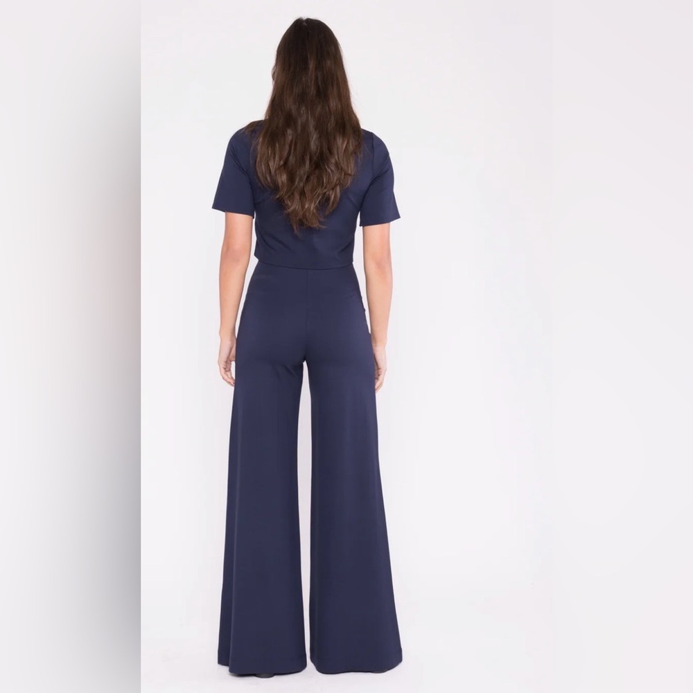 NWT Ripley Rader Navy Ponte Knit Long wide leg pant size Small - Picture 2 of 5